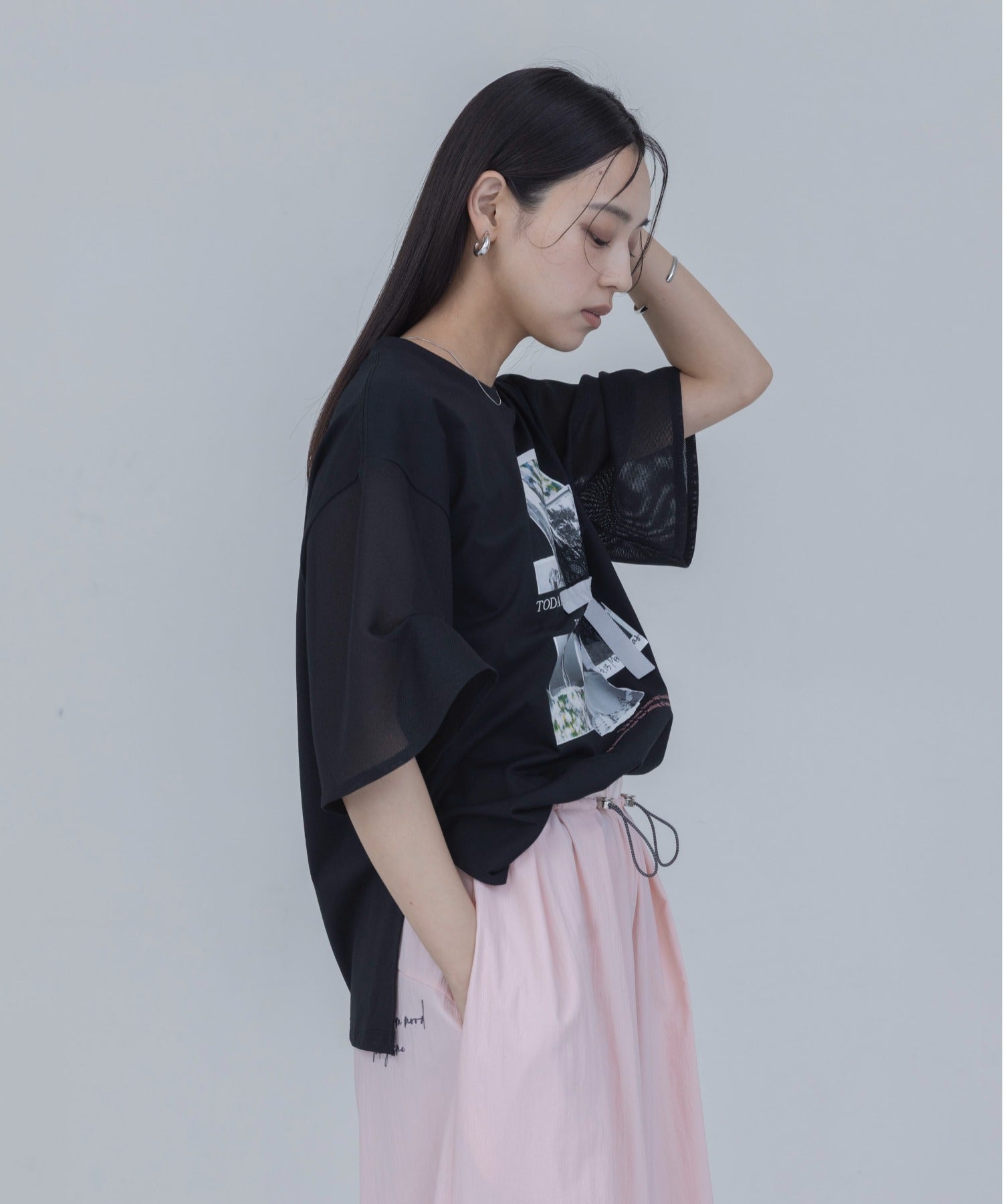 Japan Brand - Photo Colleage Print Mesh Sleeve T-Shirt (2 colors)