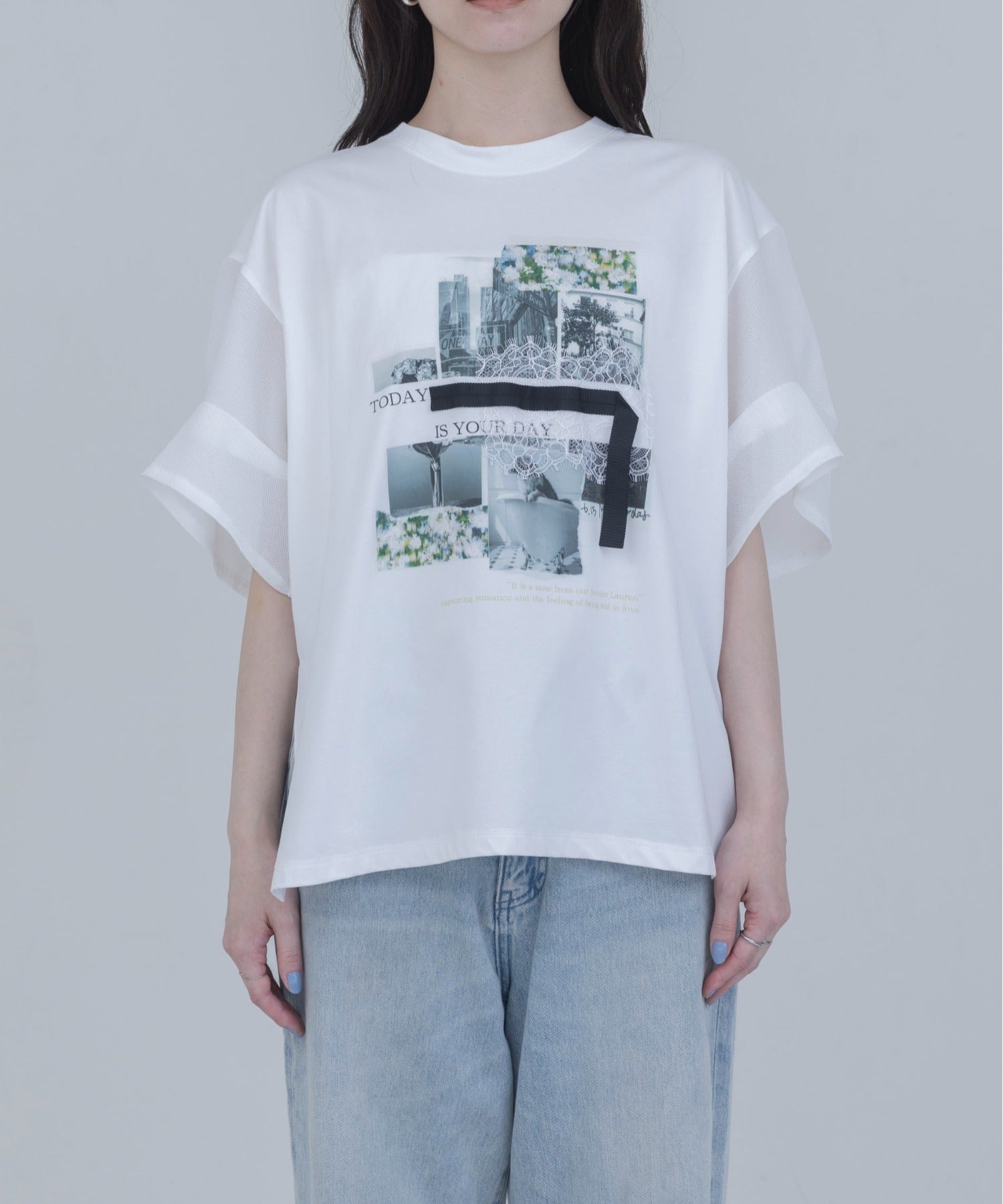Japan Brand - Photo Colleage Print Mesh Sleeve T-Shirt (2 colors)
