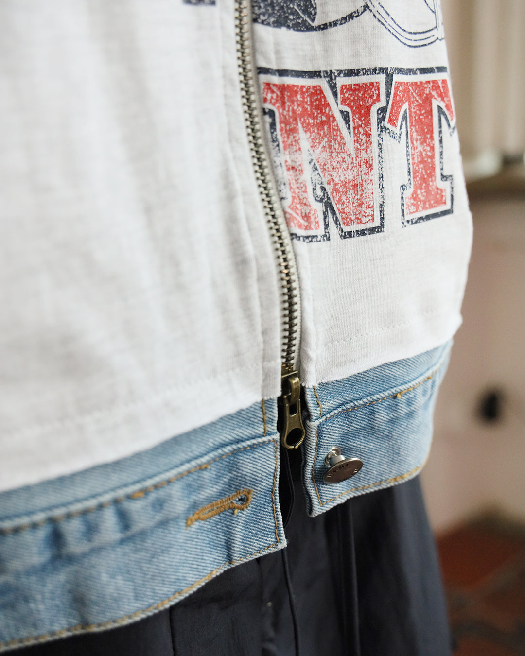 Denim-Trimmed Zip Up Jacket