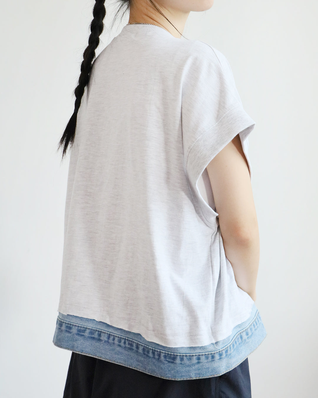 Denim-Trimmed Zip Up Jacket