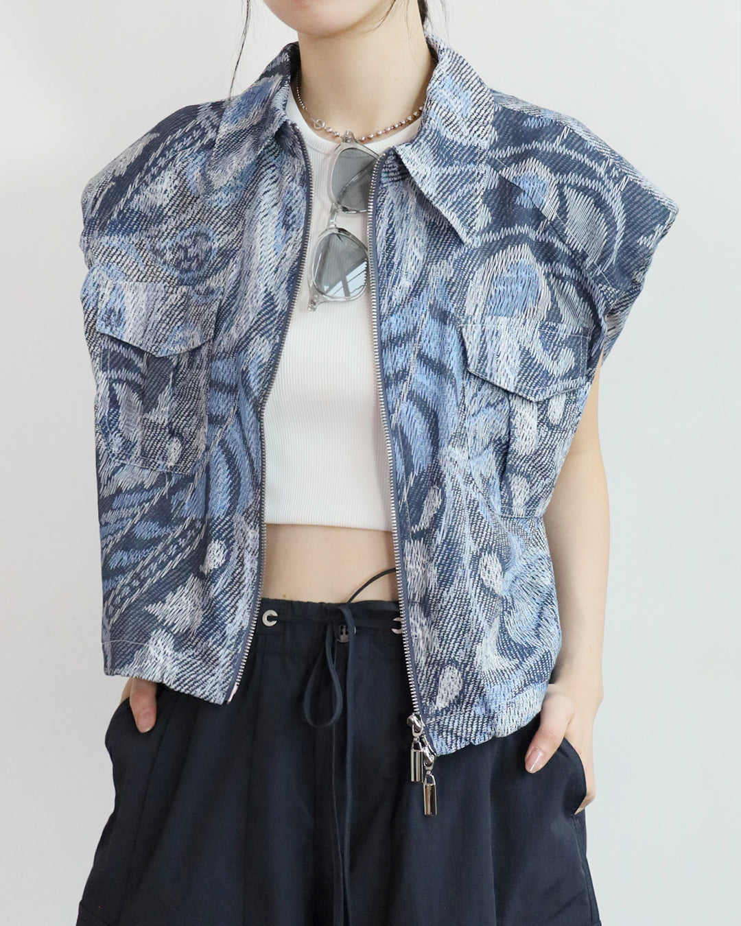 Denim-Look Blue Pattern Vest