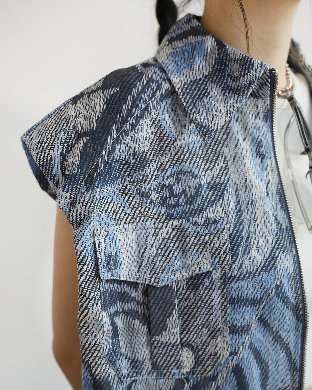 Denim-Look Blue Pattern Vest