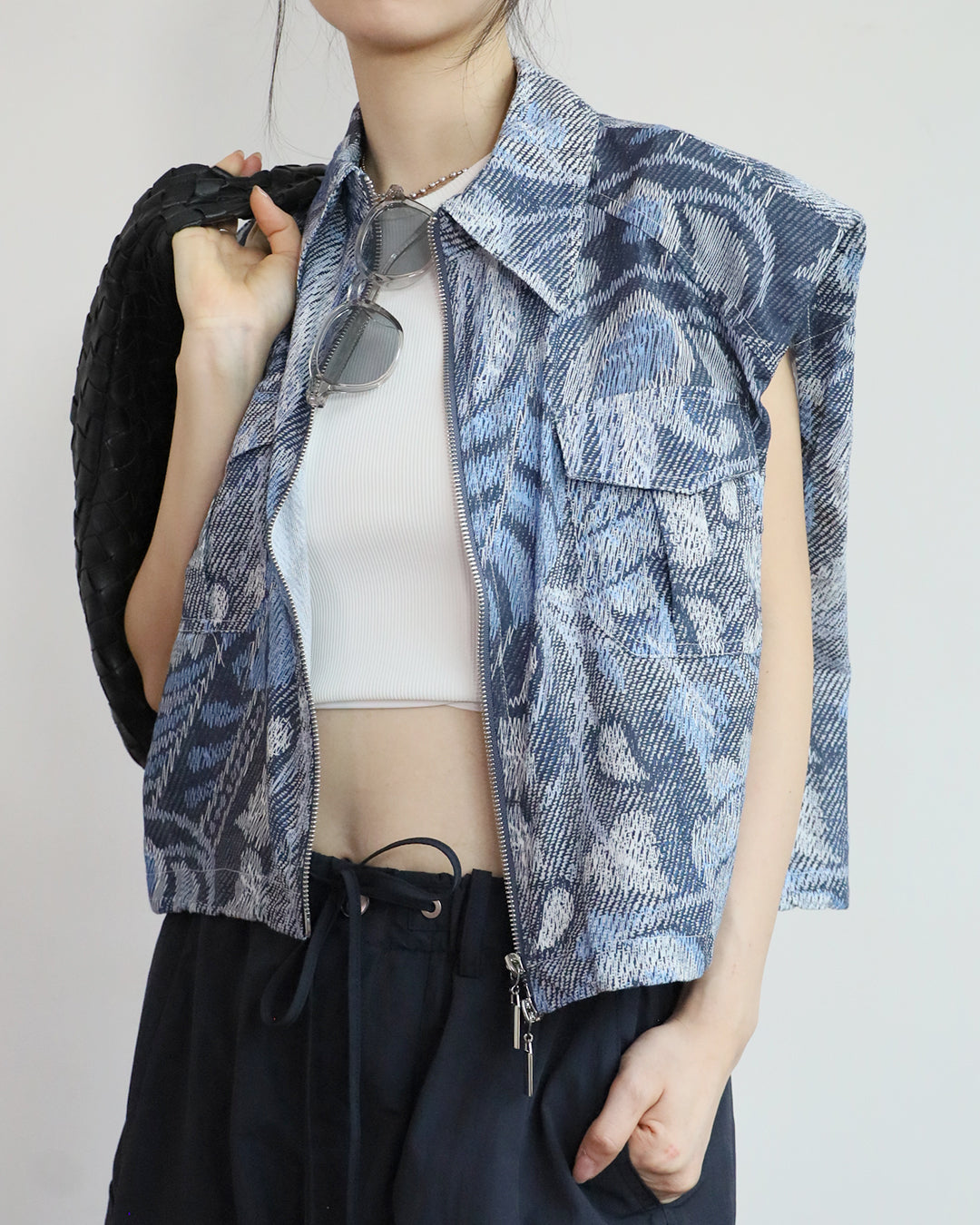 Denim-Look Blue Pattern Vest
