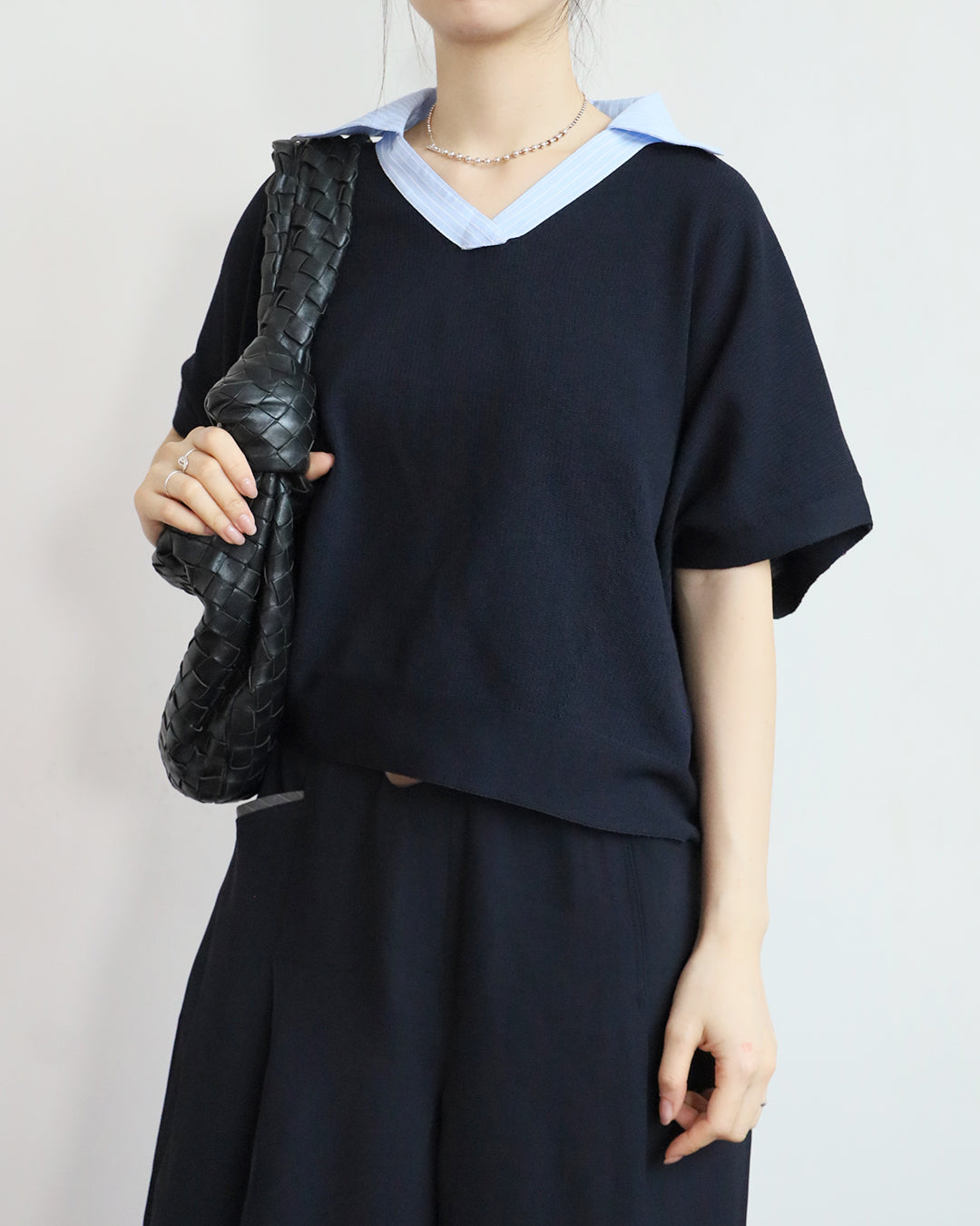 Summer Knitwear w/ Striped Collar