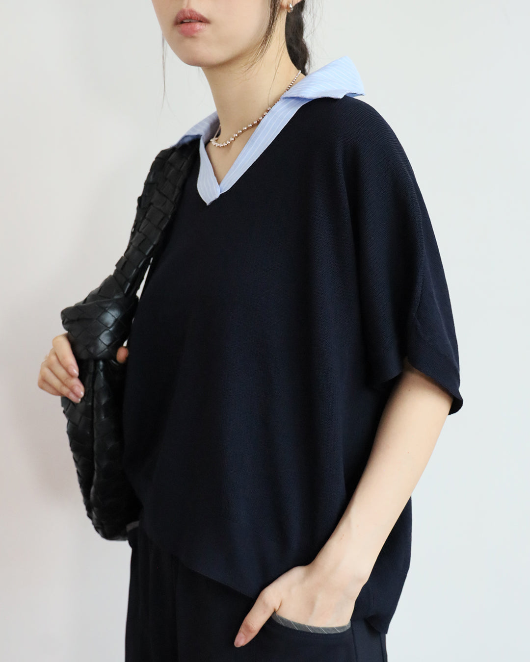 Summer Knitwear w/ Striped Collar