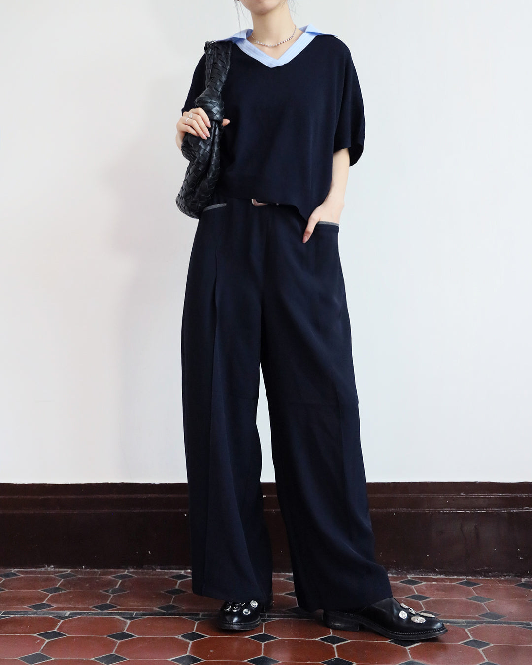 Summer Knitwear w/ Striped Collar