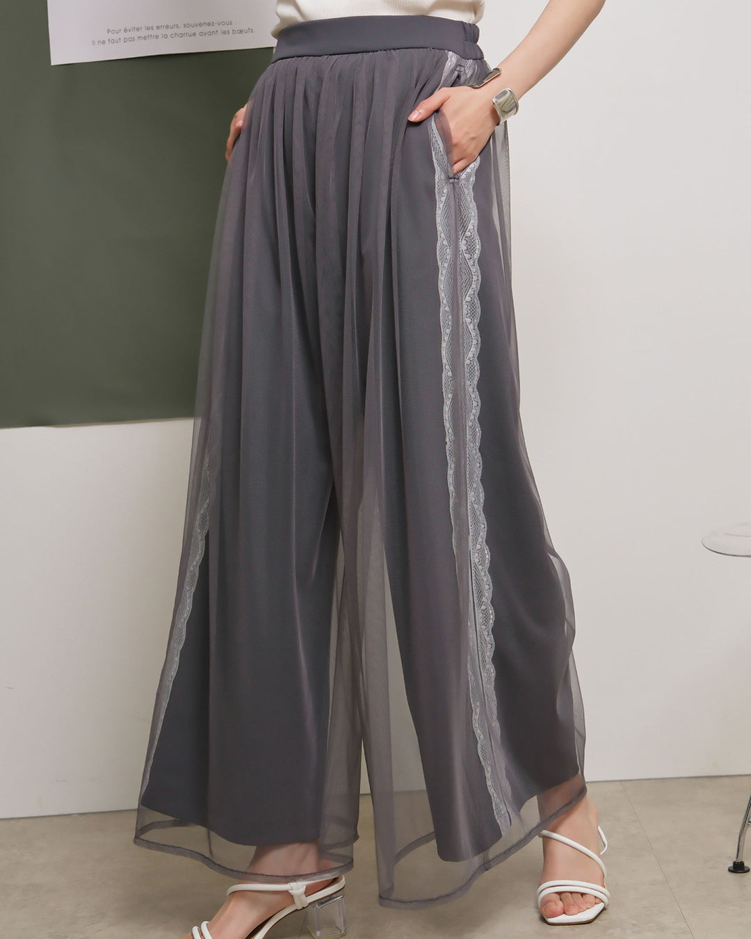 JAPAN BRAND - Lace Trim Mesh Layer Pants (2 Colors)