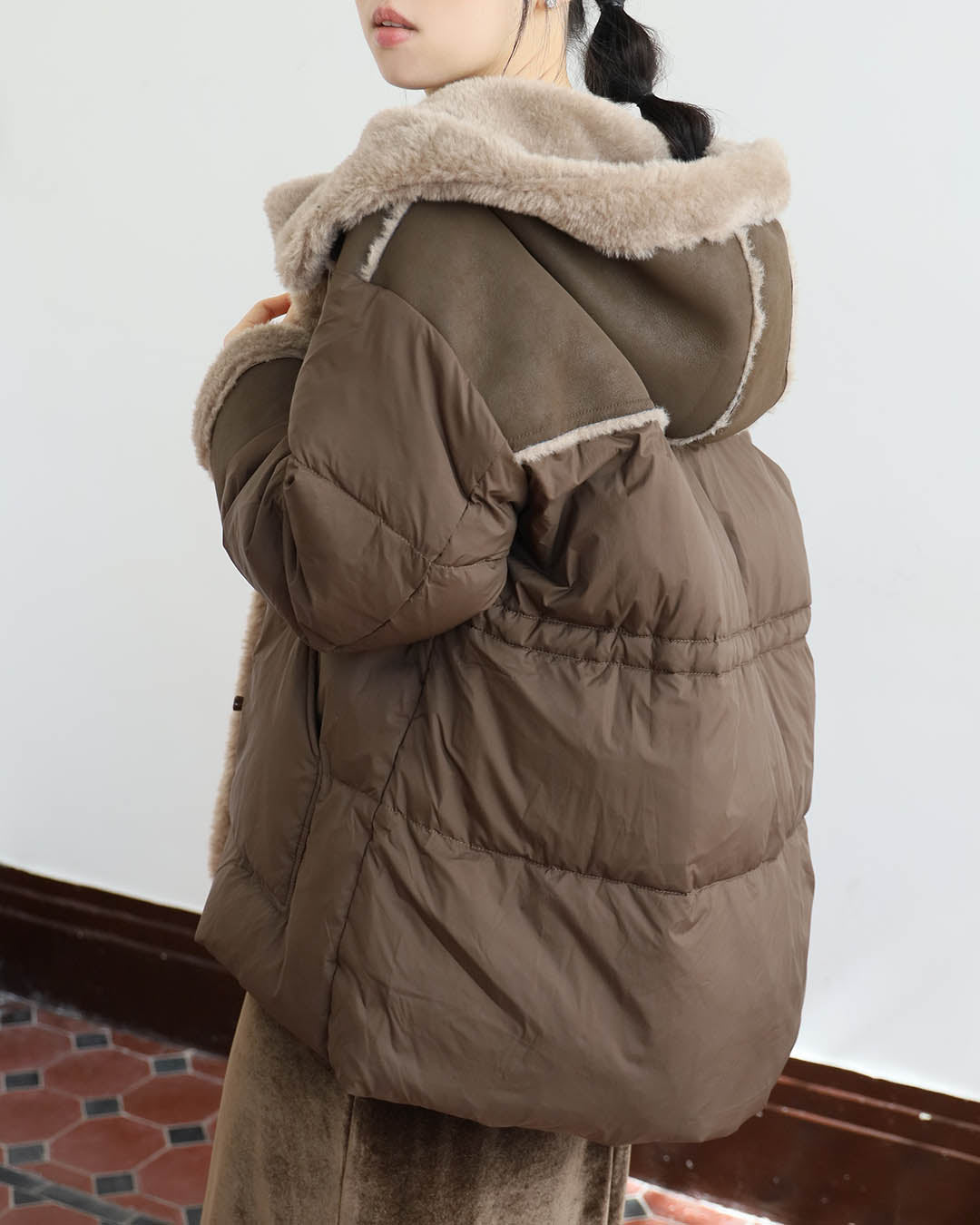 Faux Shearling Trim Down Jacket (3 Color)