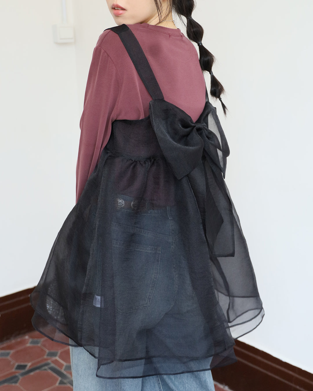 Back Bow Mesh Top (2 color)