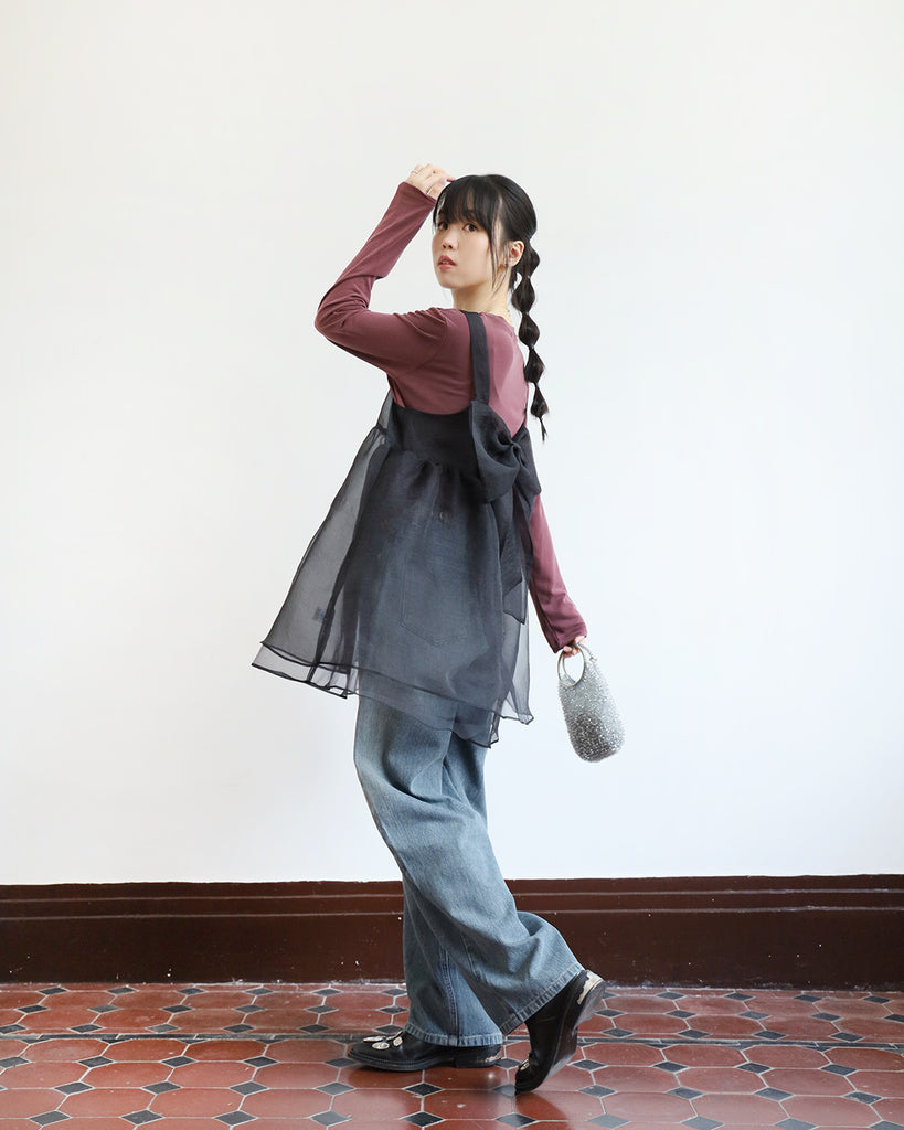 Back Bow Mesh Top (2 color)