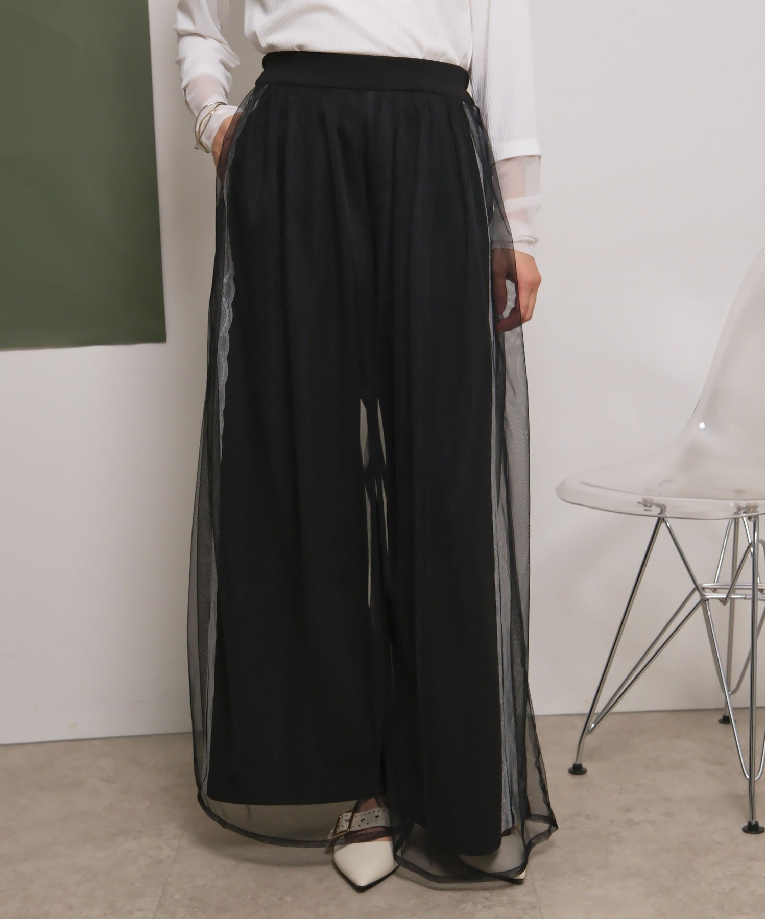 JAPAN BRAND - Lace Trim Mesh Layer Pants (2 Colors)