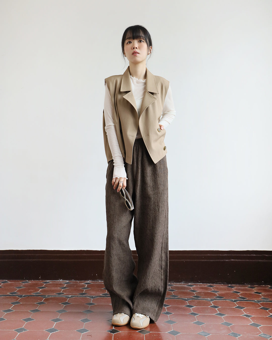 Ballon Hem Pinstripe Trench Vest (2 color)