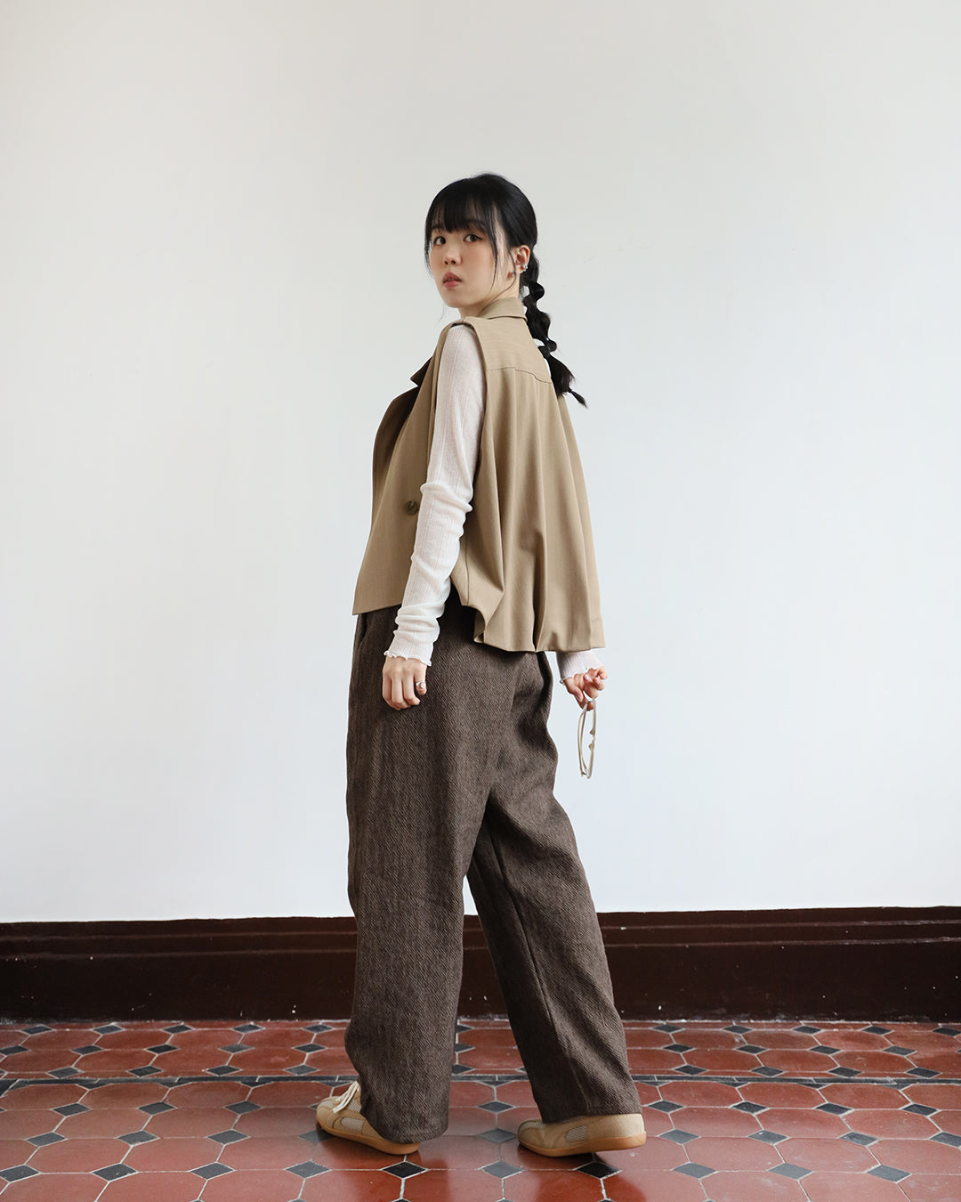 Ballon Hem Pinstripe Trench Vest (2 color)
