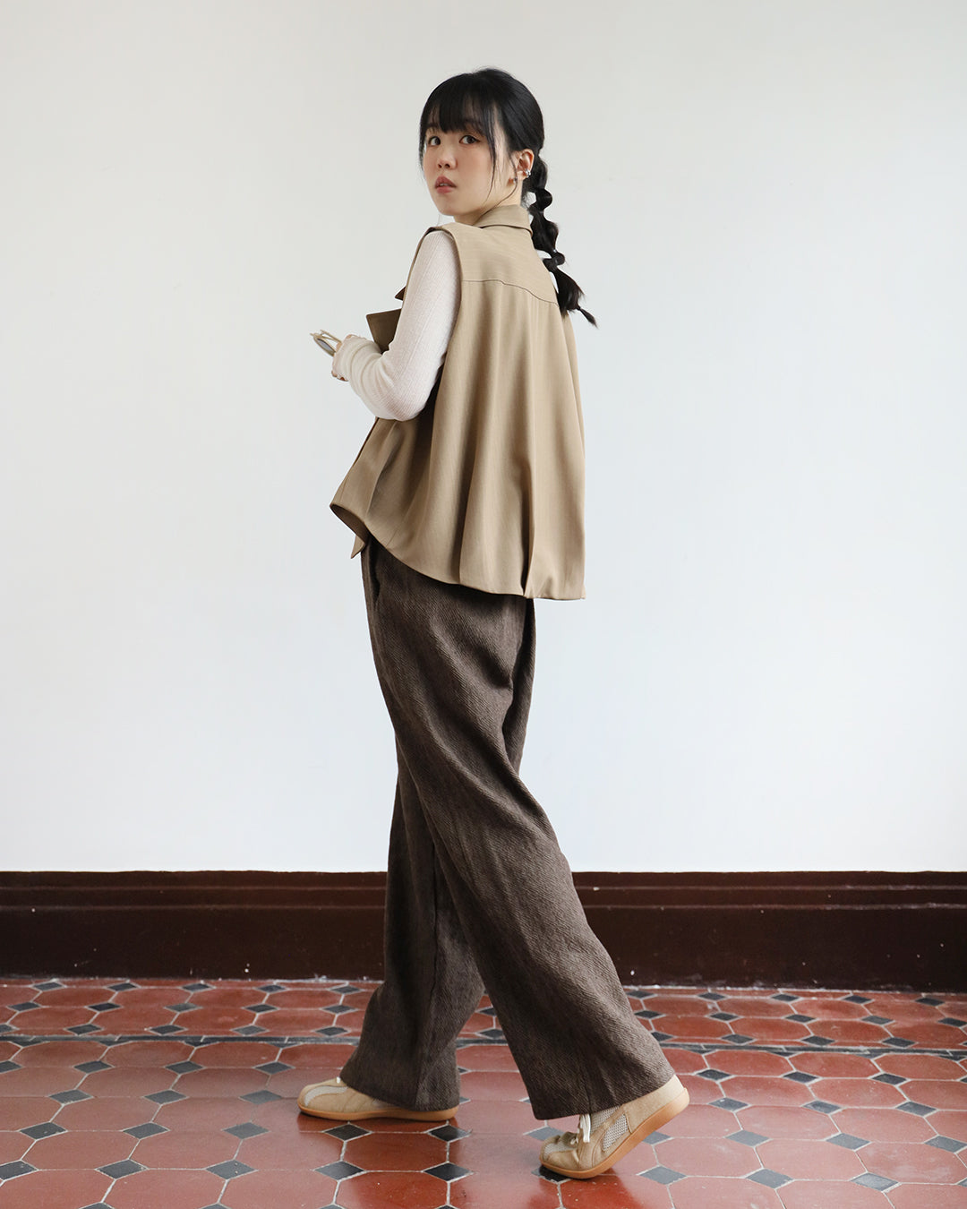 Ballon Hem Pinstripe Trench Vest (2 color)