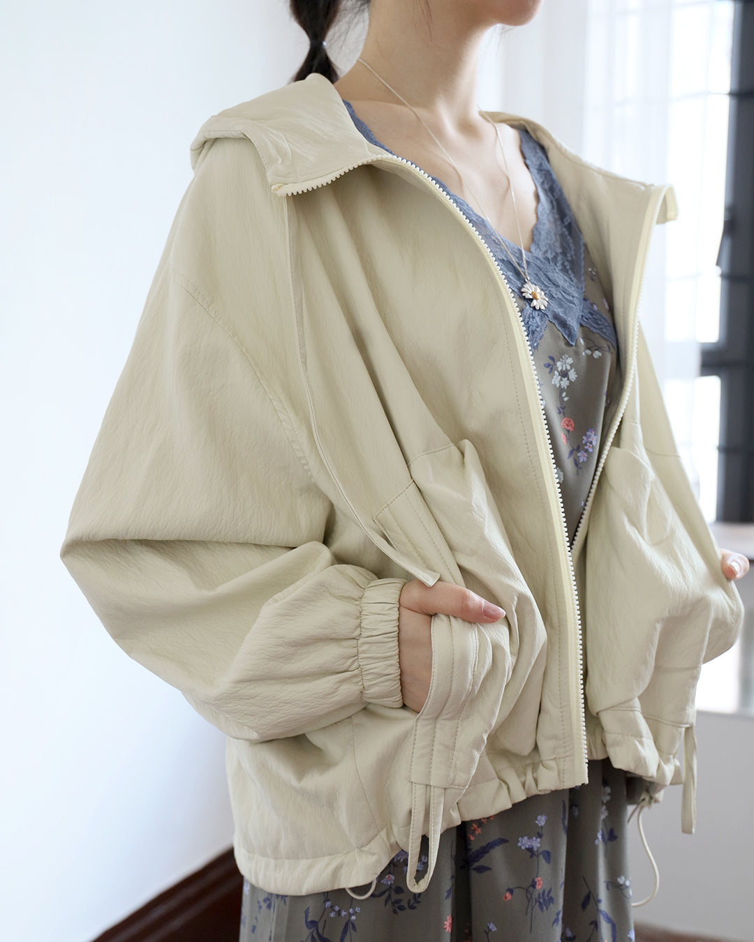 Ivory Faux Leather Jacket