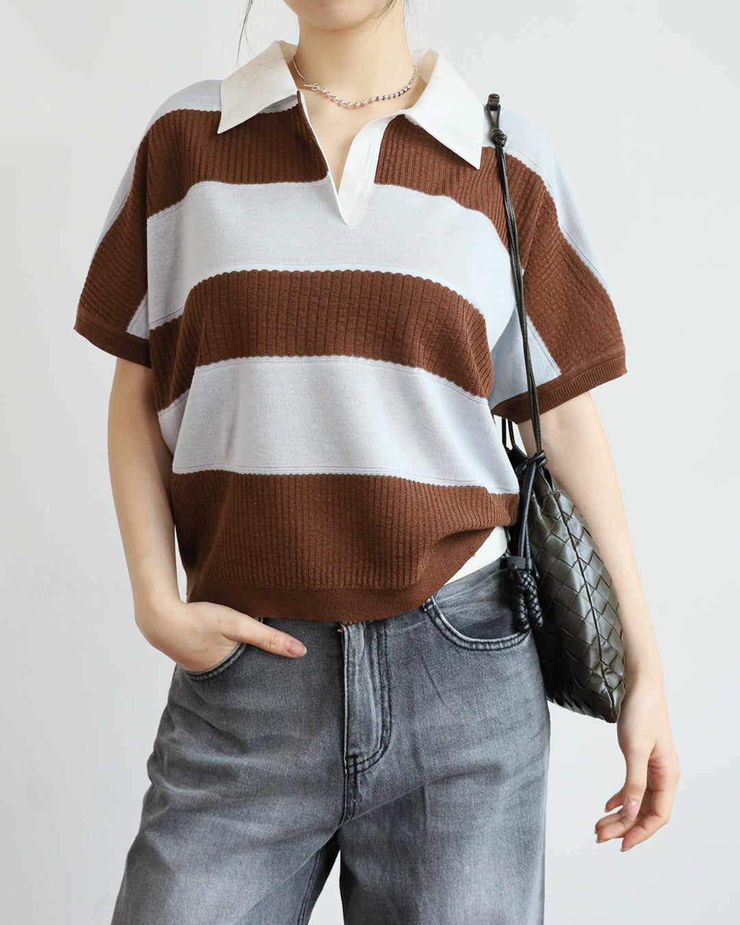 Contrast Striped Polo Top (2 colors)