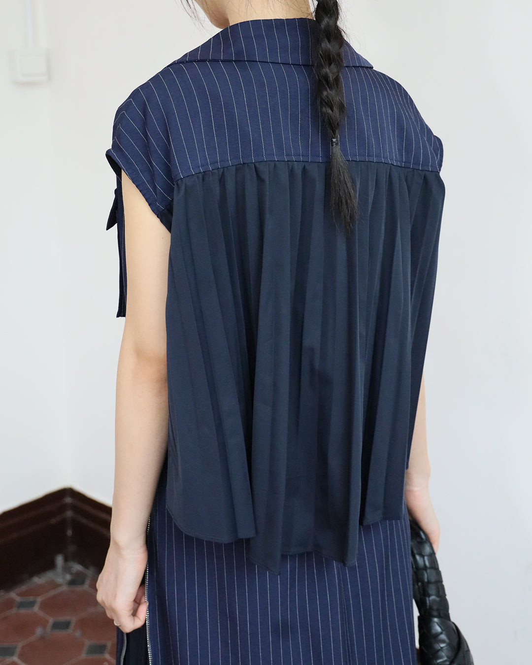 Pinstripe Pleated Vest Jacket + Skirt (Set)