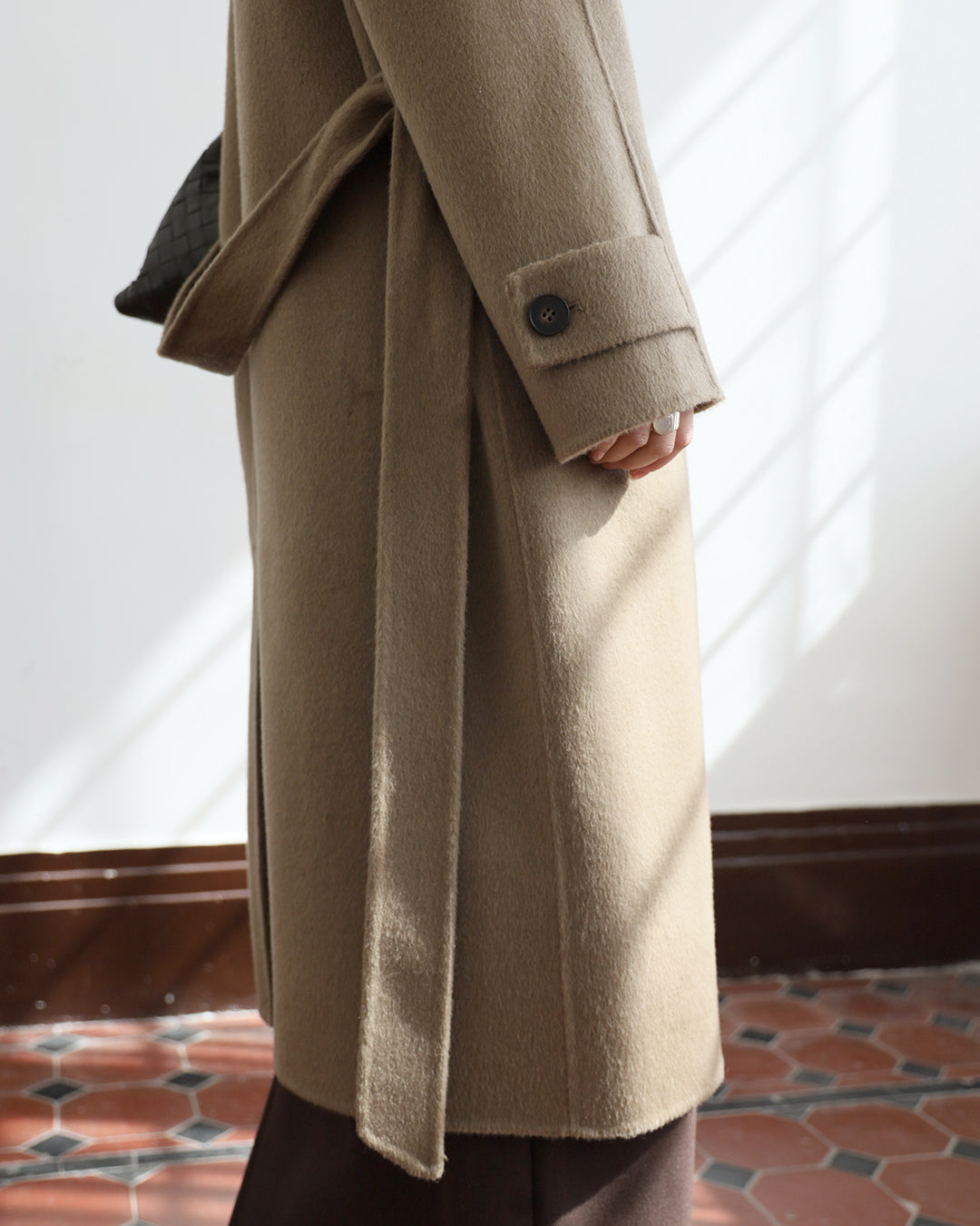 Leather Collar Cashmere Coat