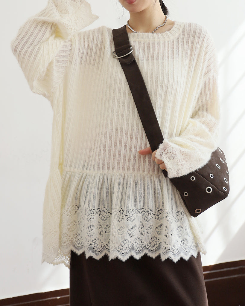 Lace Trim Peplum Hem Top (2 colors)