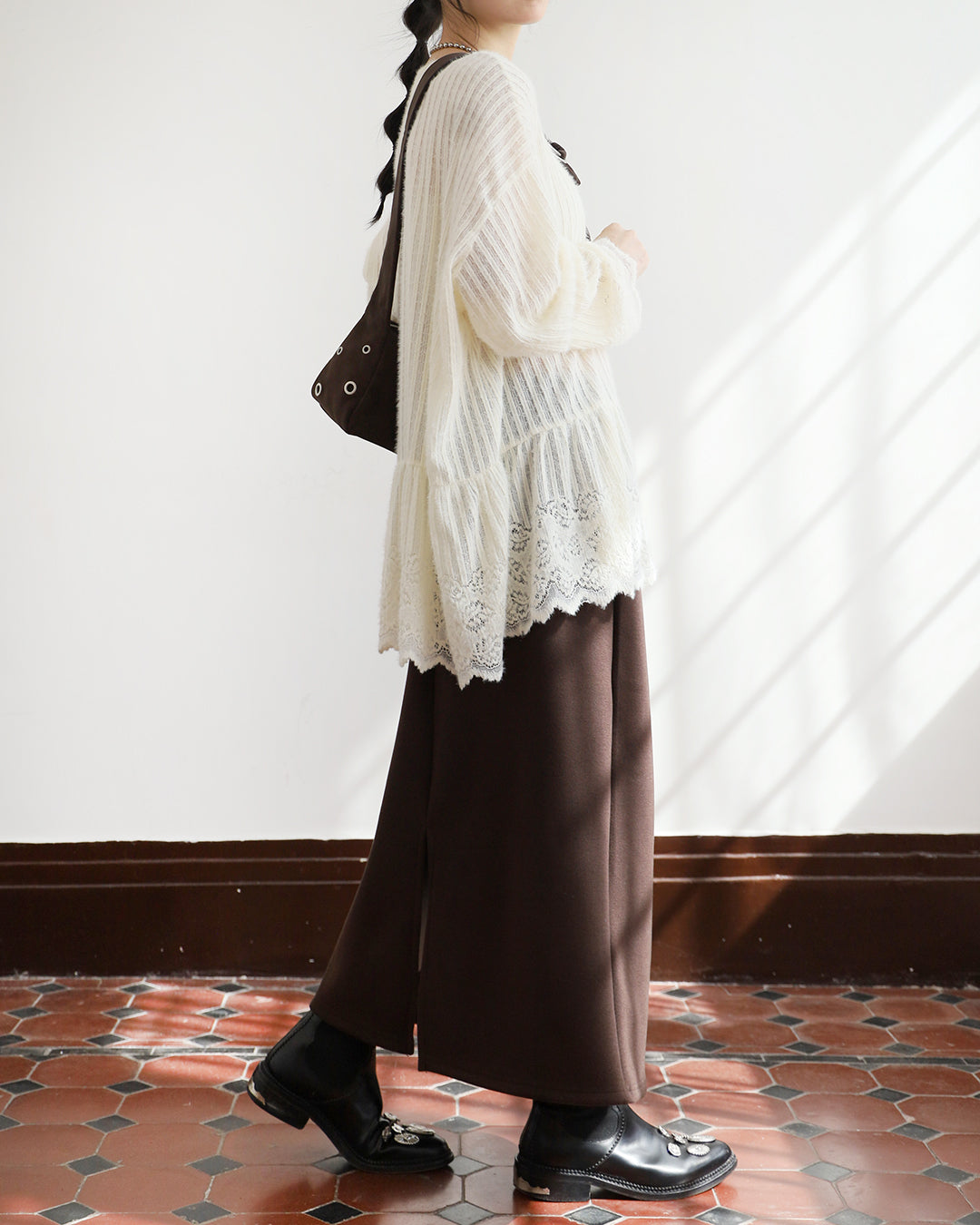 Lace Trim Peplum Hem Top (2 colors)