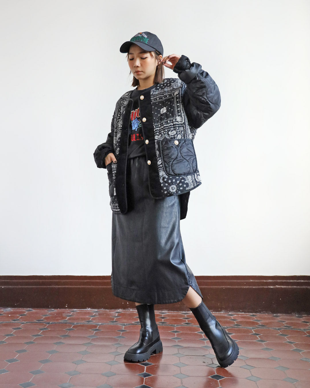 A-line Faux Leather Skirt (2 color)