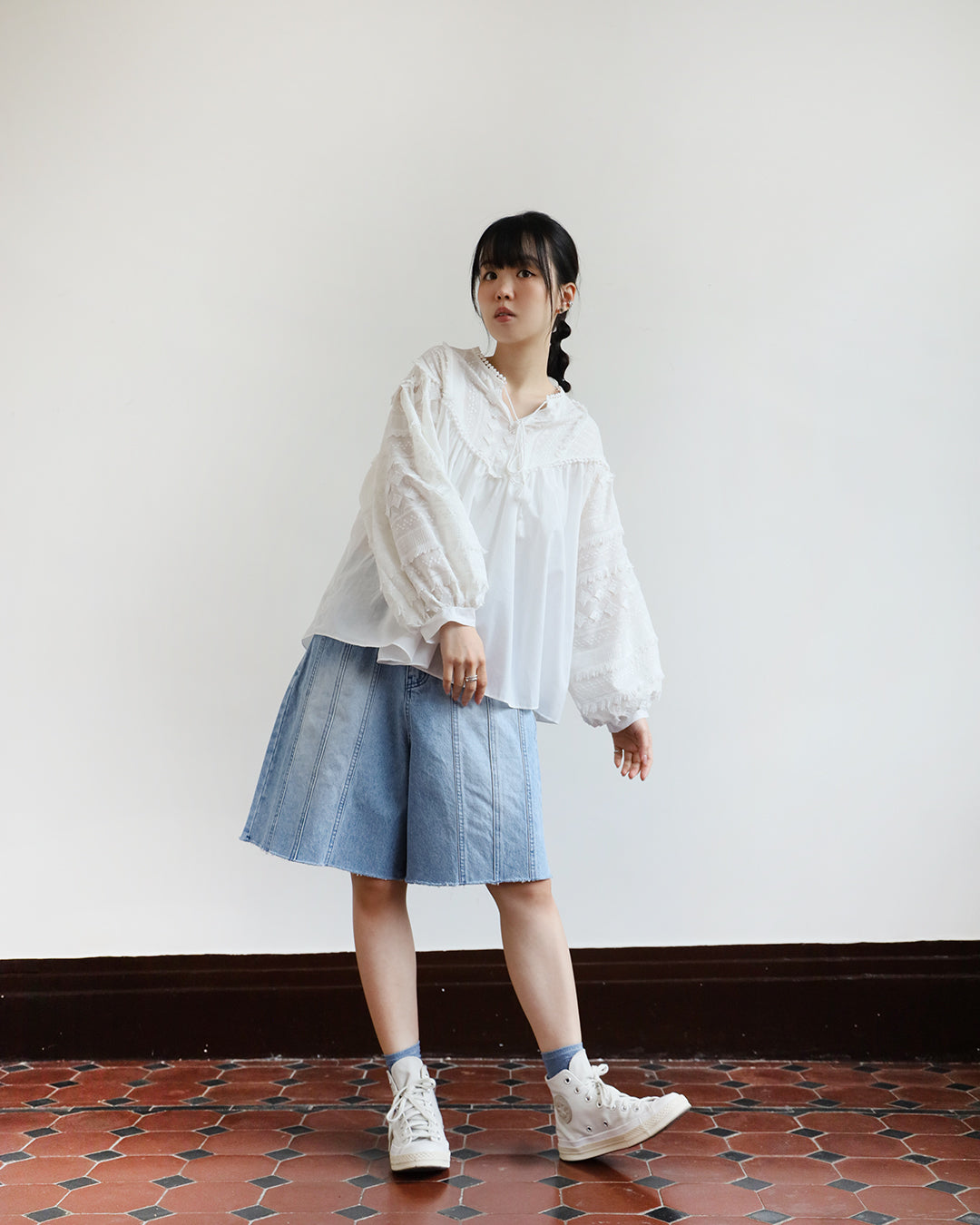 Seamed Denim Shorts (2 color | Size S-M)