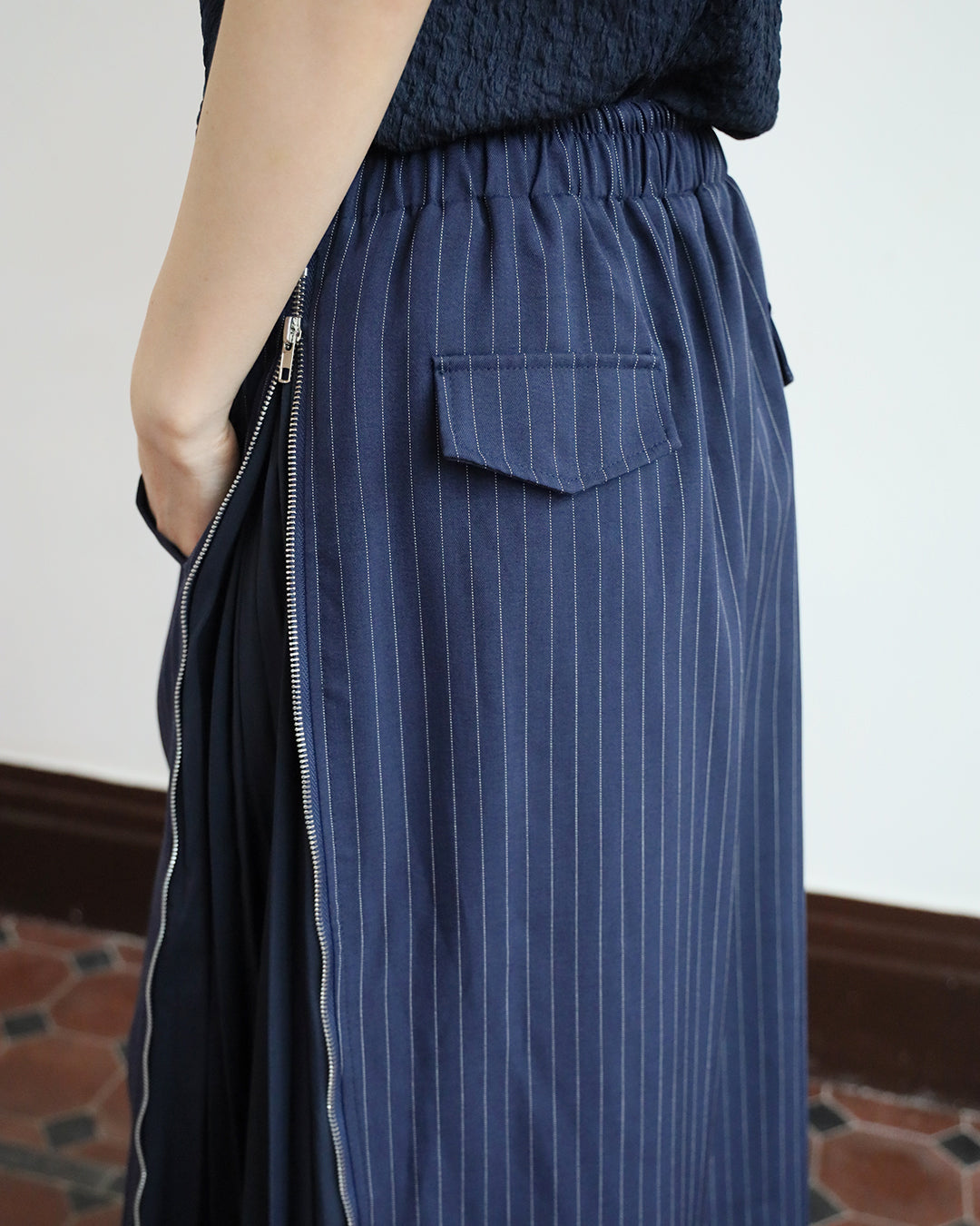 Pinstripe Pleated Vest Jacket + Skirt (Set)
