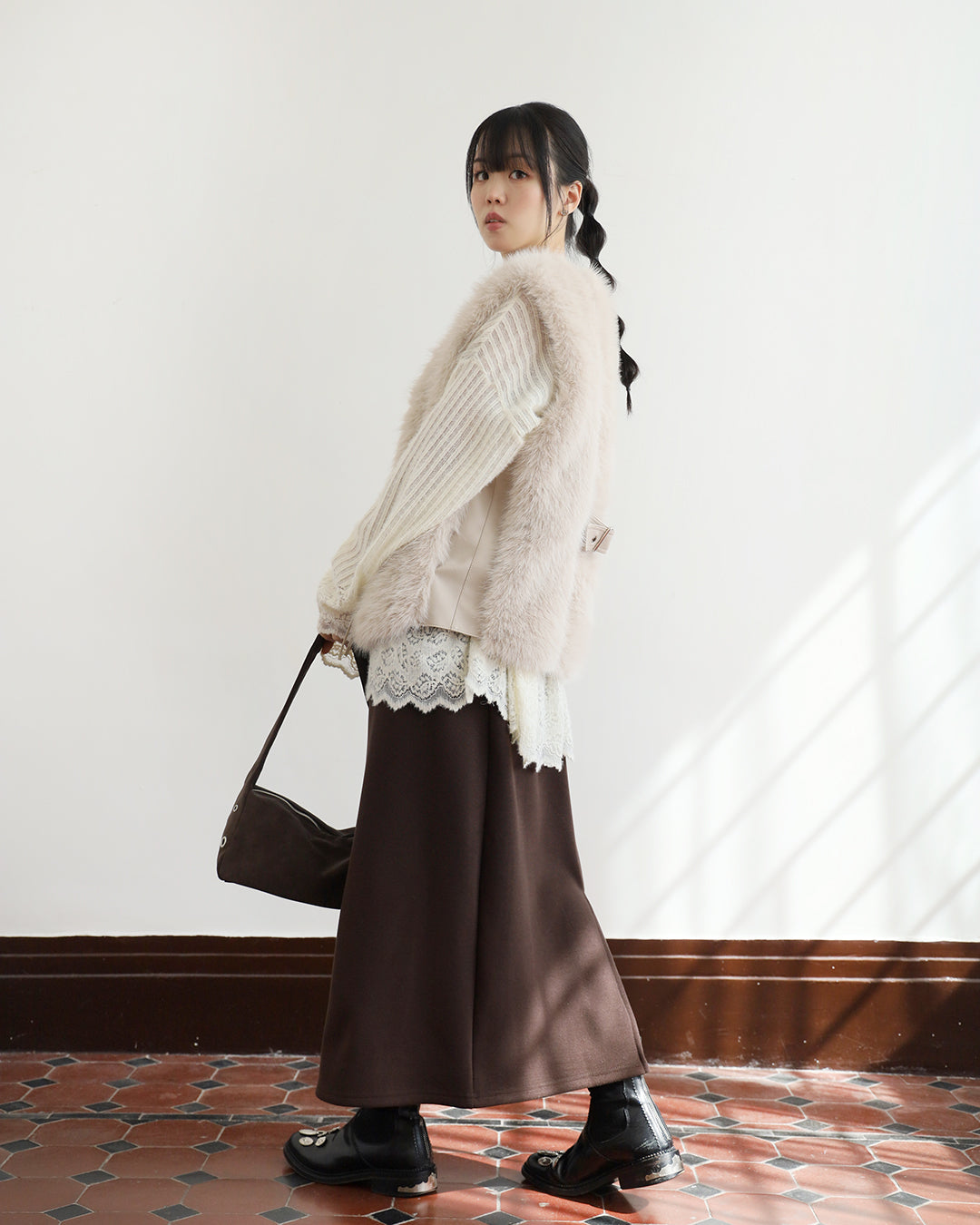 Mix Fabric Furry Vest