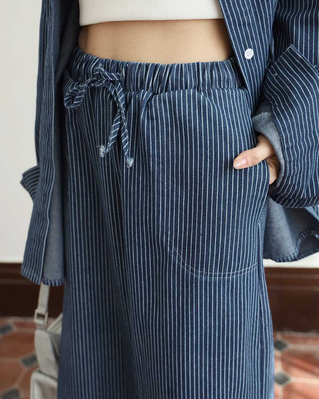 Pinstripe Denim Shirt +Skirt (Set)