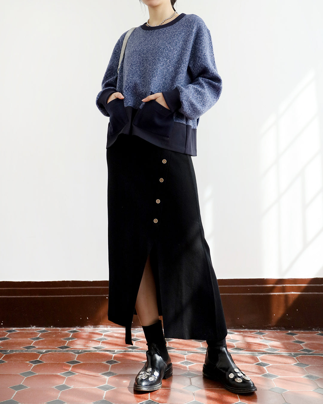 Mix Fabric Knit Top (2 colors)