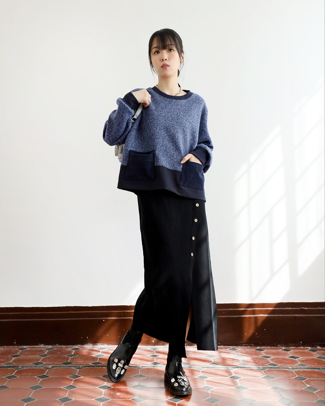 Mix Fabric Knit Top (2 colors)