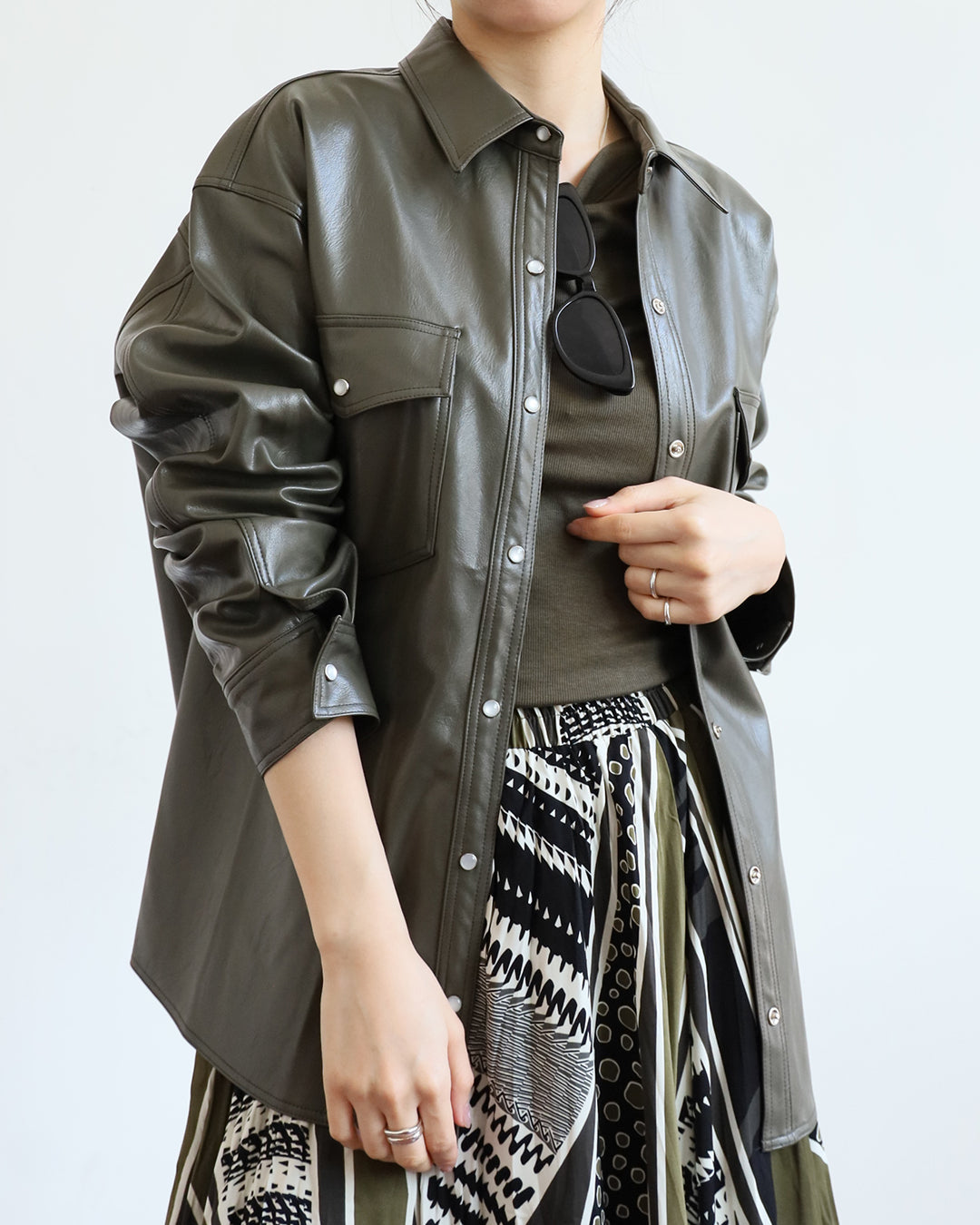 Faux Leather Shirt Jacket (2 color)