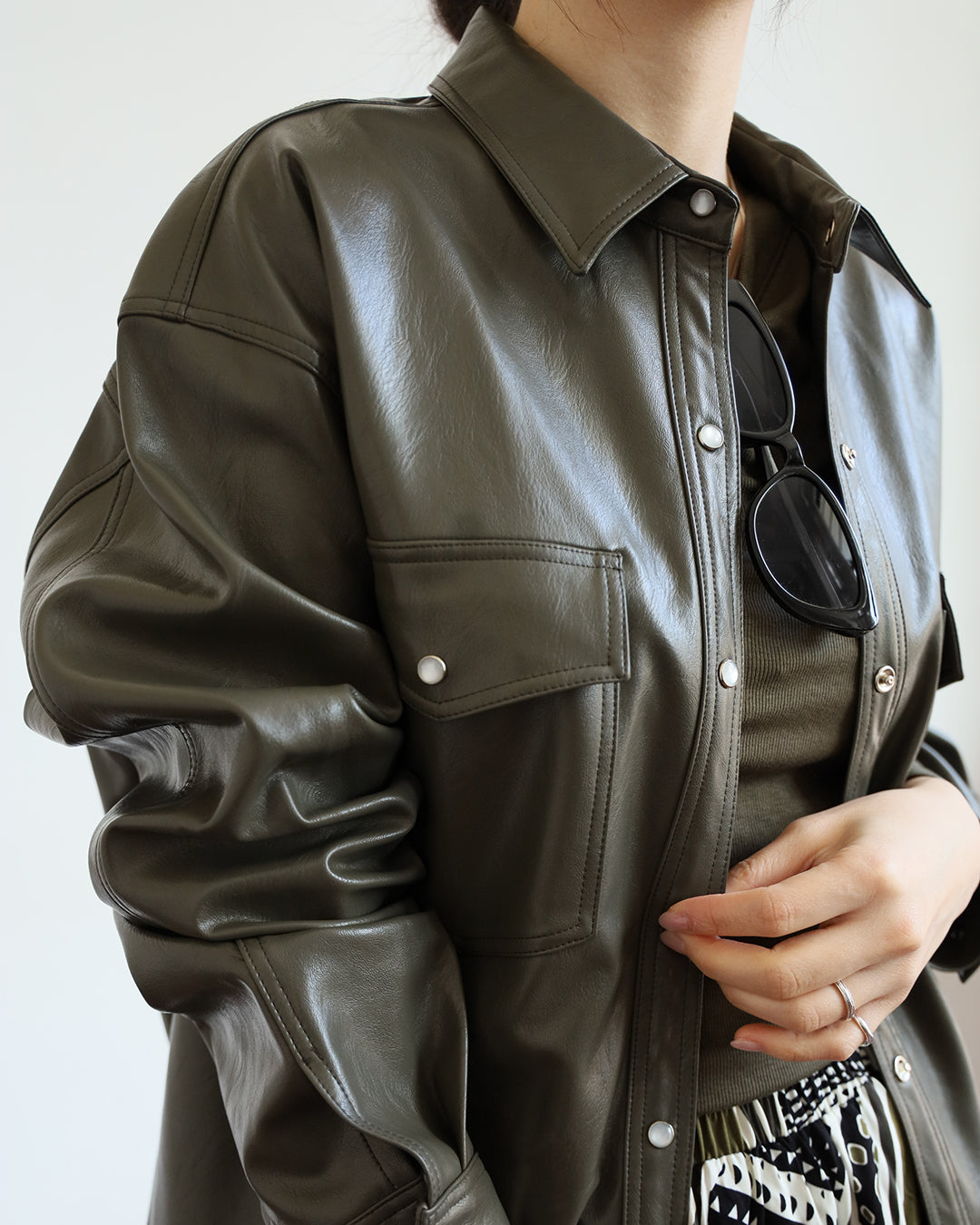 Faux Leather Shirt Jacket (2 color)