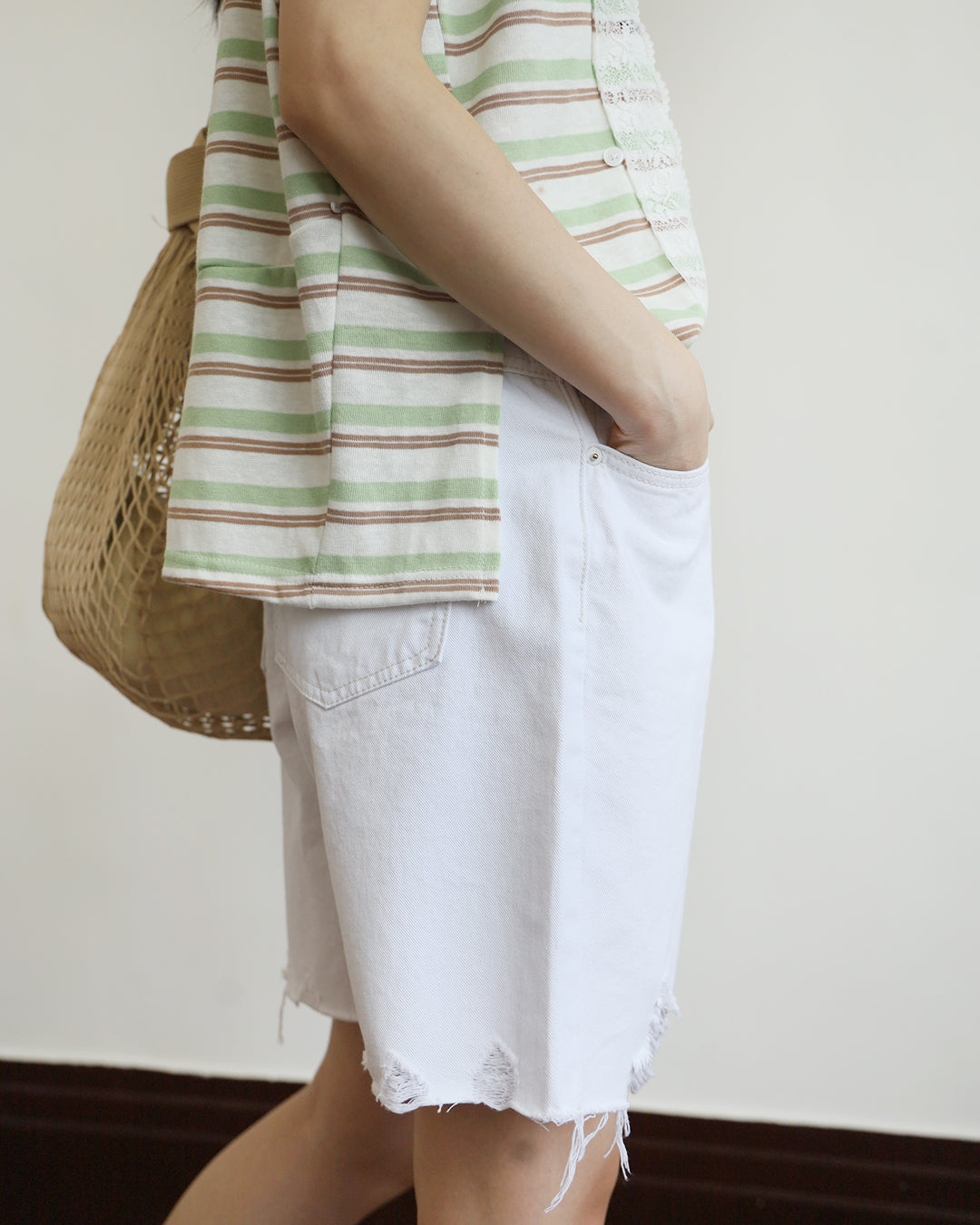 Lace Trim Striped Print Tee