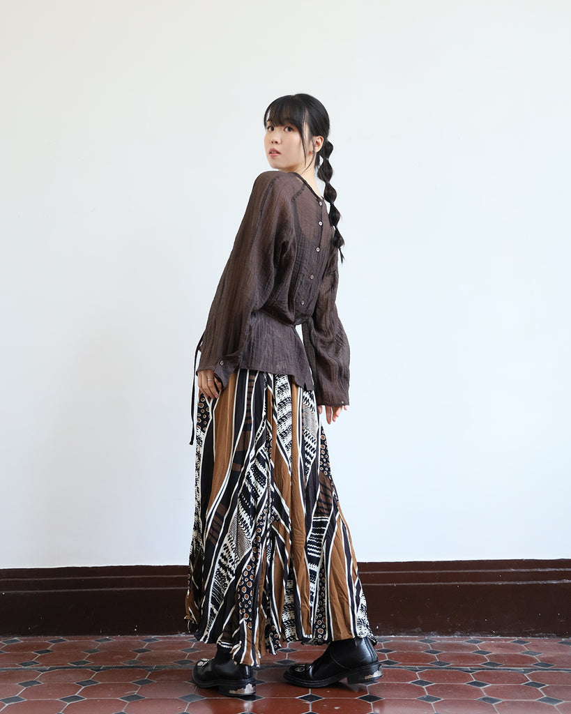 Crinkle Fabric Blouse w/ Belt