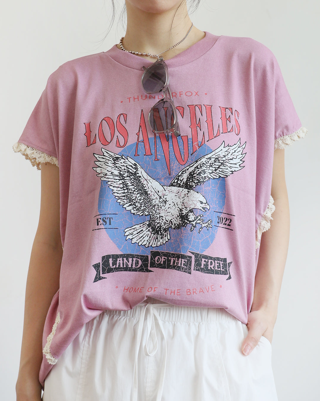 Lace Trimmed Los Angles Tee (2 colors)