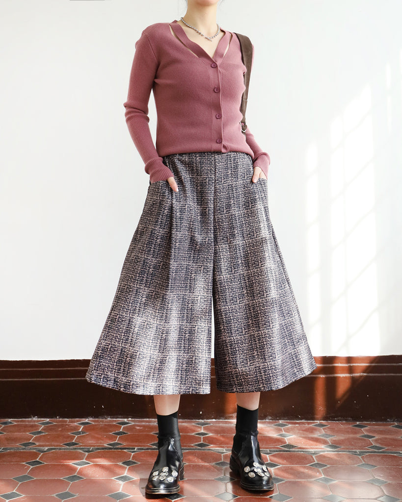 Tweed Pattern Cropped Pants