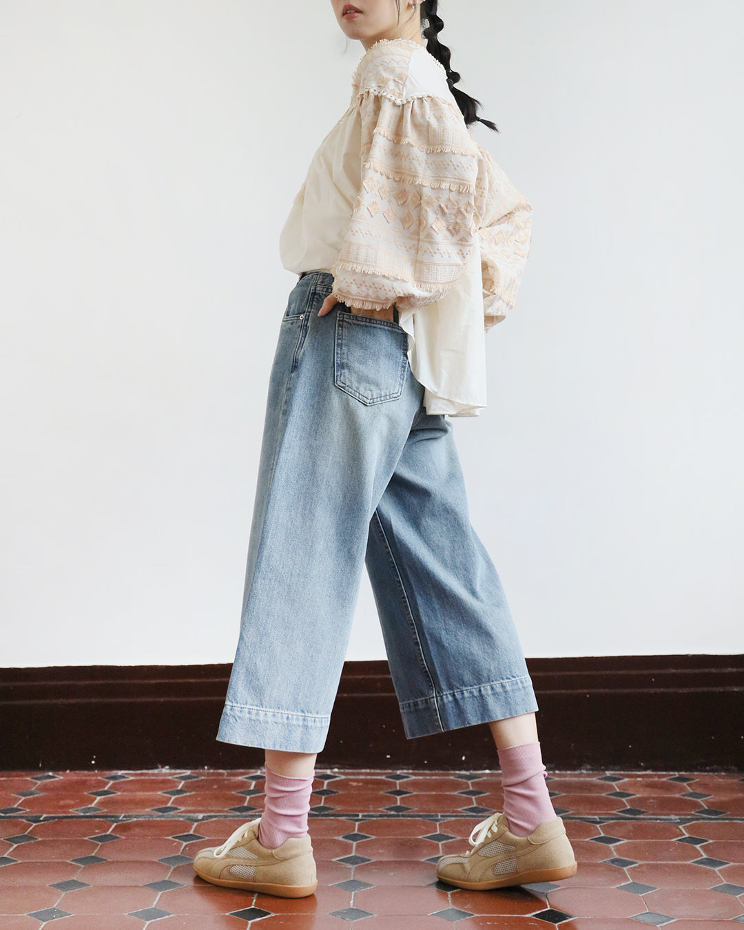 Cropped Wide Leg Jeans (Size S-XL)