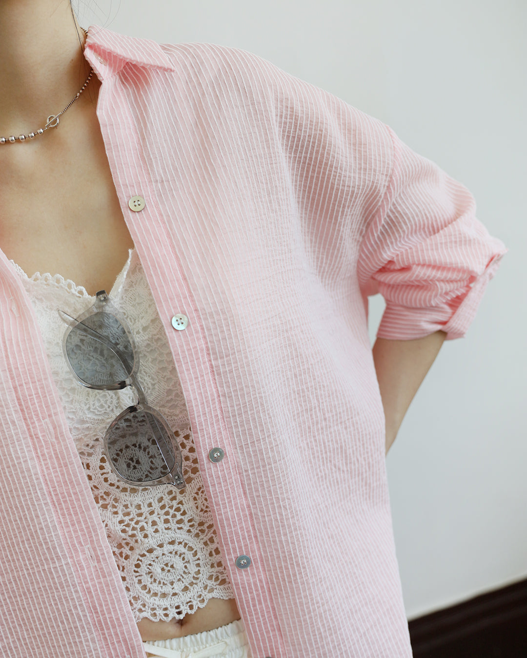Sheer Pinstriped Shirt (2 colors)