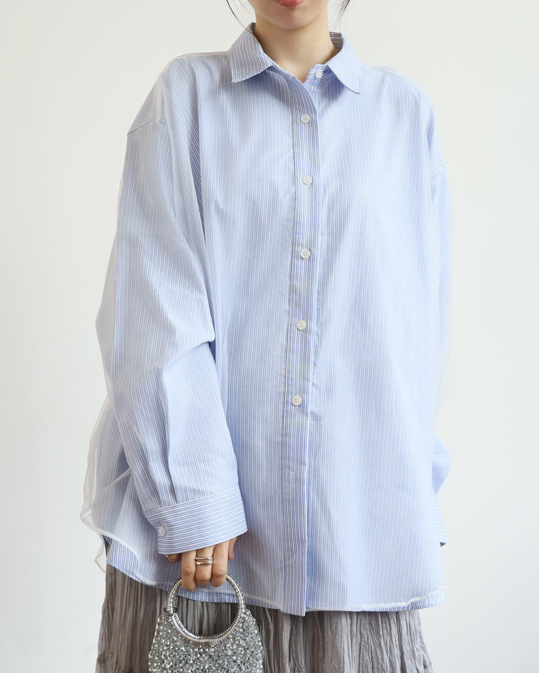 Mesh Layer Striped Shirt (2 color)