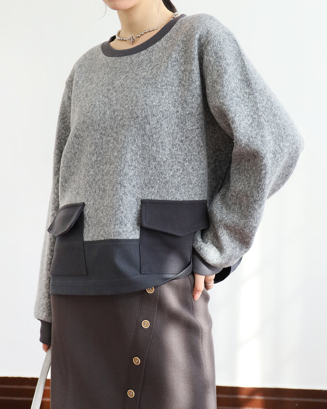 Mix Fabric Knit Top (2 colors)