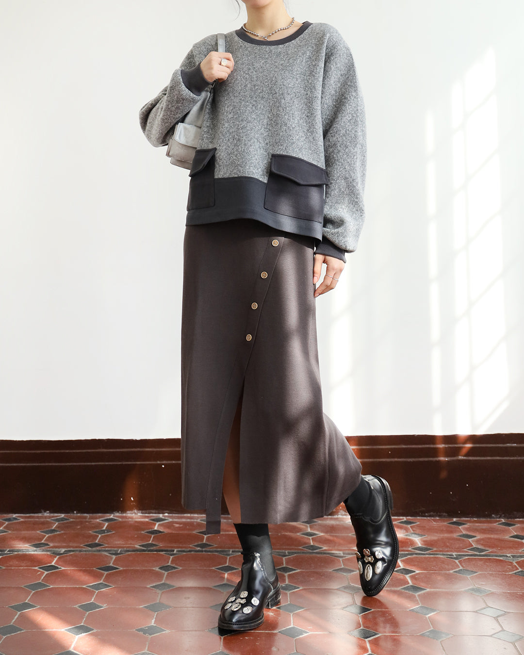 Mix Fabric Knit Top (2 colors)