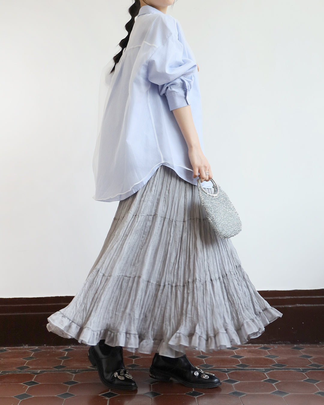 Mesh Layer Striped Shirt (2 color)