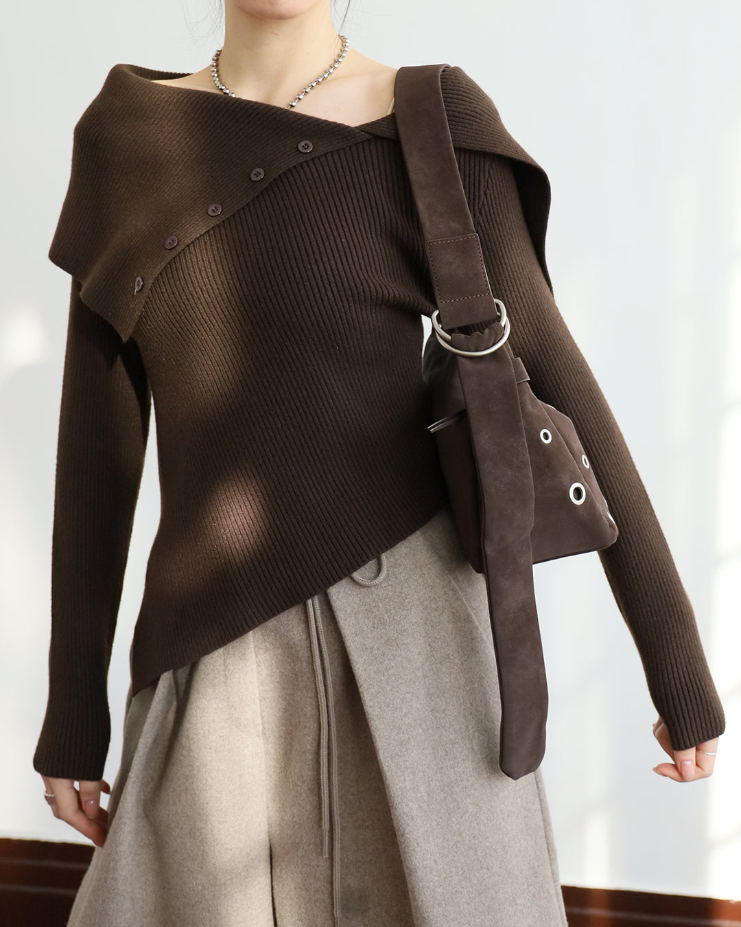 Asymmetric Collar Knit Top (2 colors)