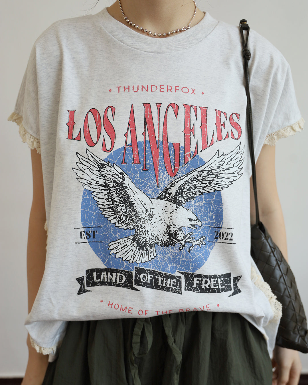 Lace Trimmed Los Angles Tee (2 colors)