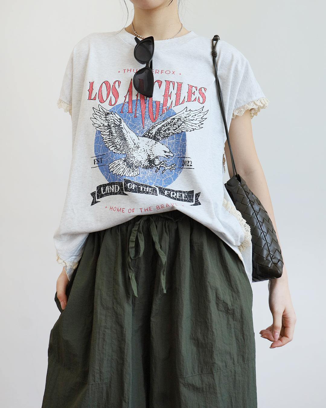 Lace Trimmed Los Angles Tee (2 colors)