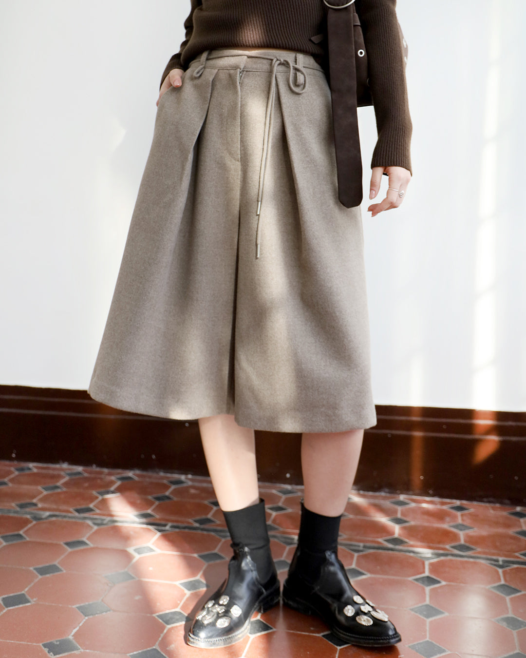 Wool - Blended Cropped Pants