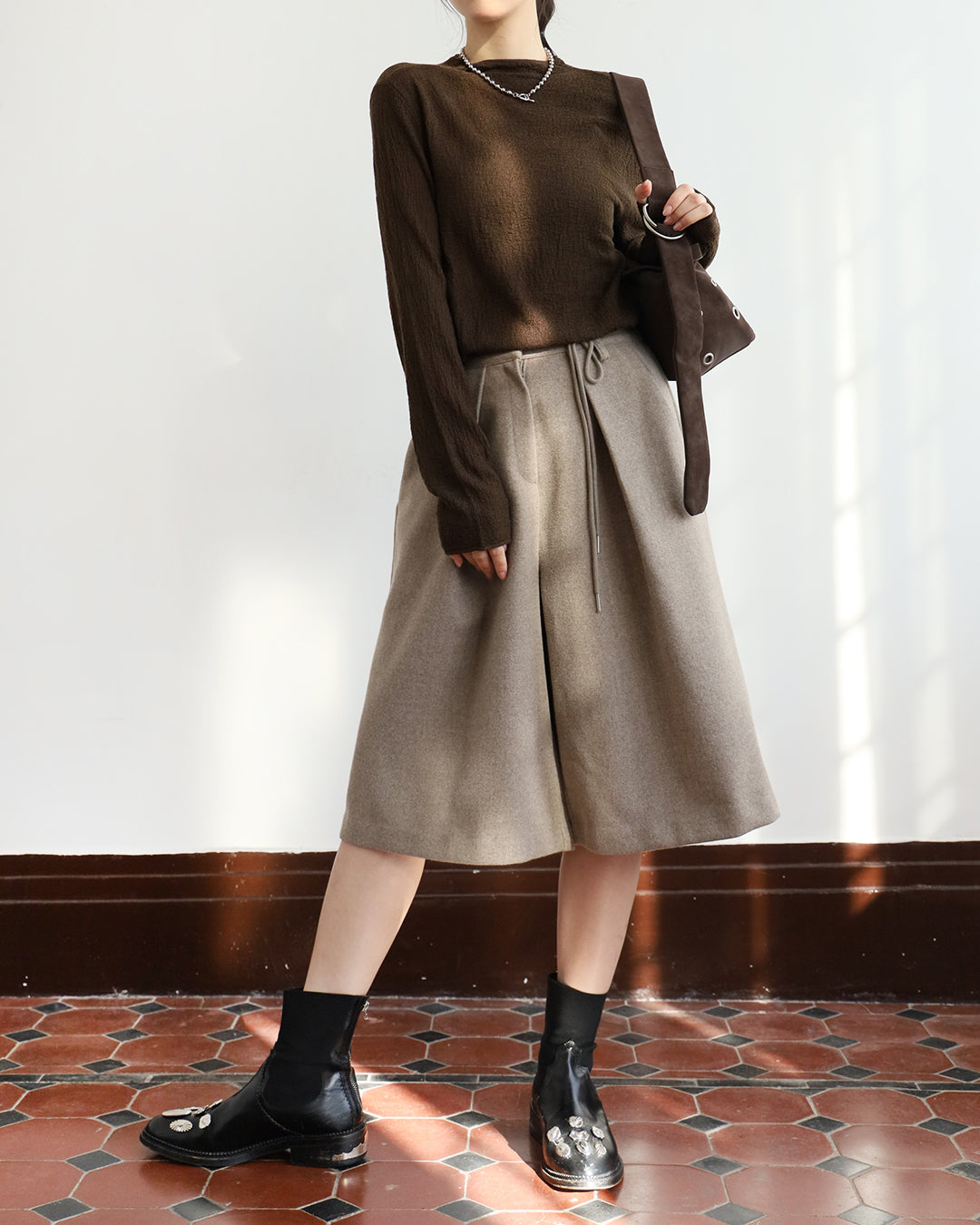 Wool - Blended Cropped Pants