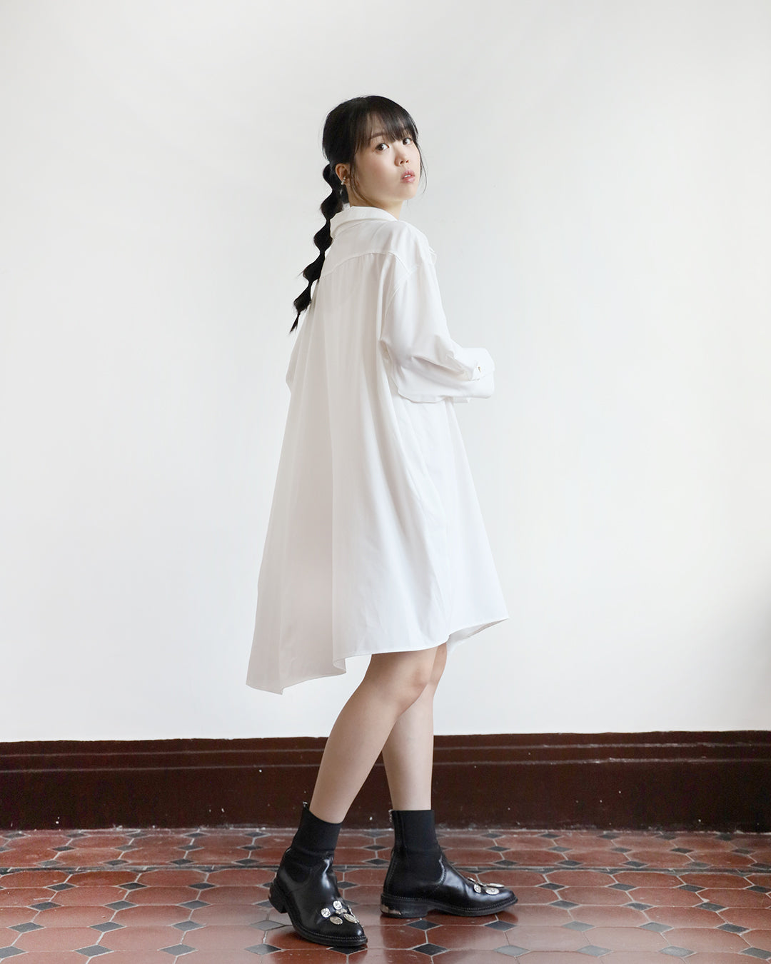 Front Pleated Shirt Dress (4 color)