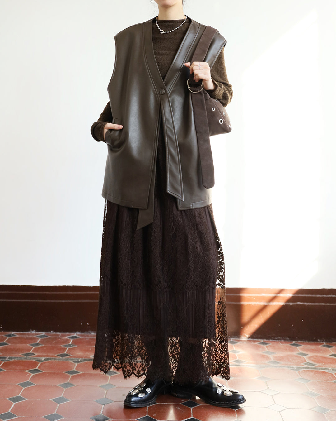 Reversible Lace Layer Pleated Skirt